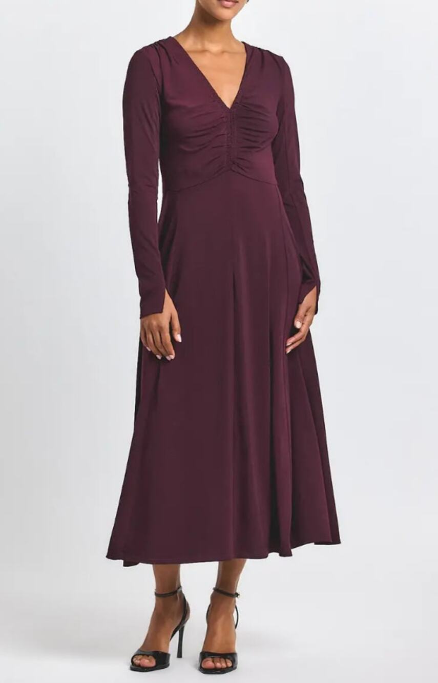 NWT Derek Lamb Crosby Isabella Long Sleeve Ruched Dress Black Cherry Size Medium